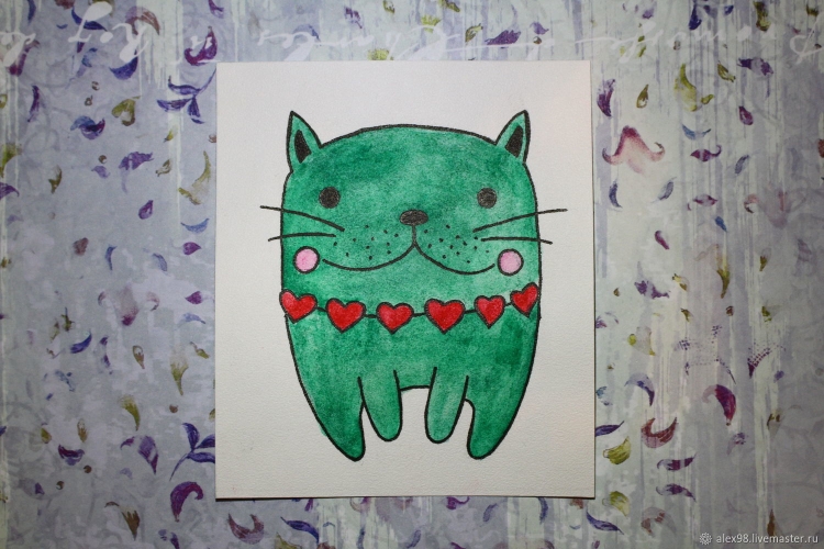 Открытки с зелёным котом