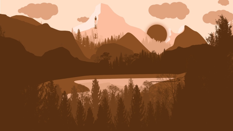 Firewatch лес река горы