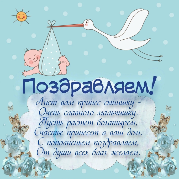 Аист с новорожденным мальчиком