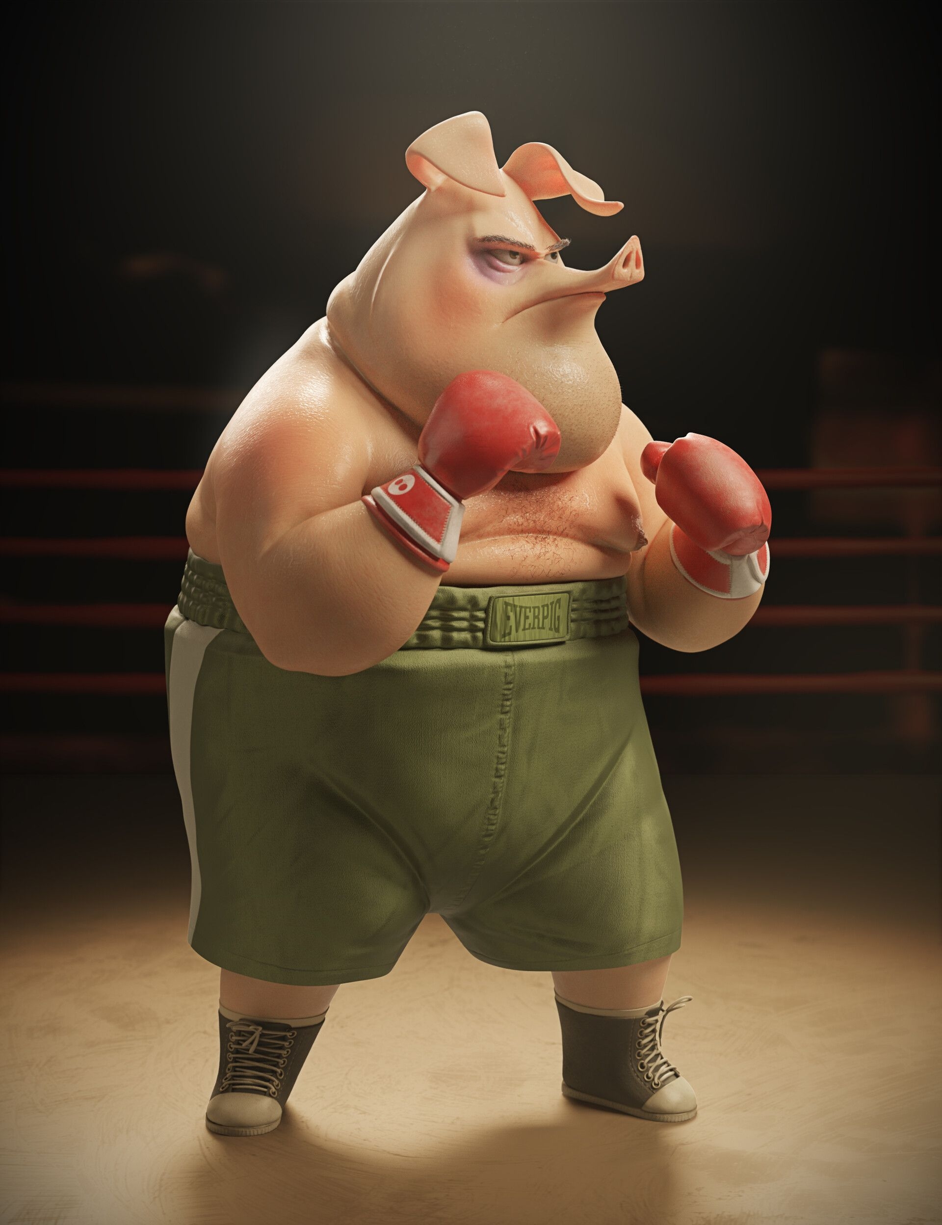 Накаченная свинья. Свинья боксер. Свинья в боксерских перчатках. Свинья персонаж.
