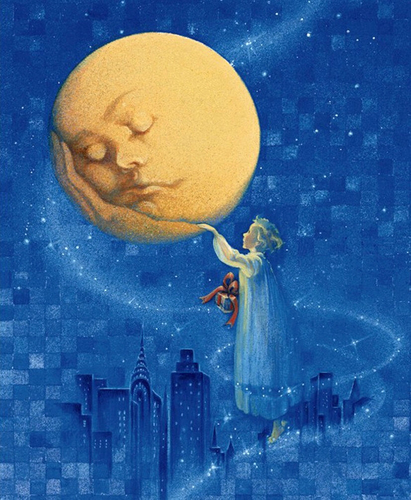 Ретро картинка спокойной ночи. Художник-иллюстратор Arlene Graston. . Художник : Arlene Graston в ночь лунное. Сказочная Луна. Сказочный сон.