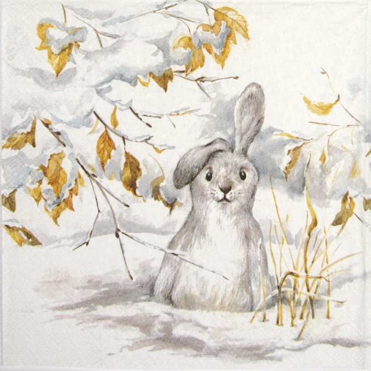 Кролик в снегу для декупажа
