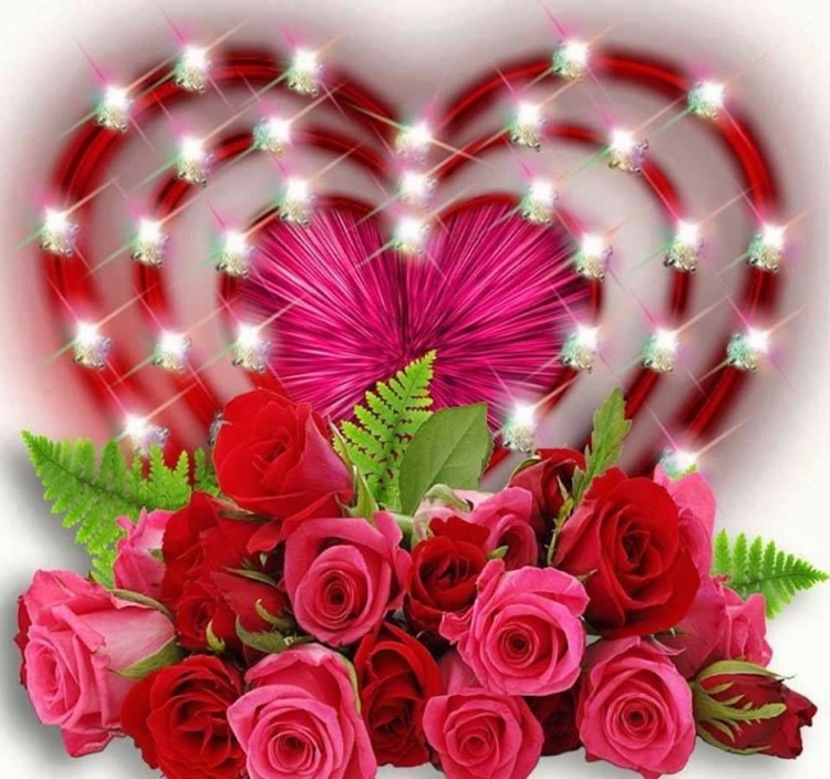 Анимация букет для женщины, сердечки красивые