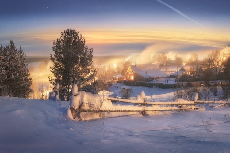 Зимний вечер в деревне картинки