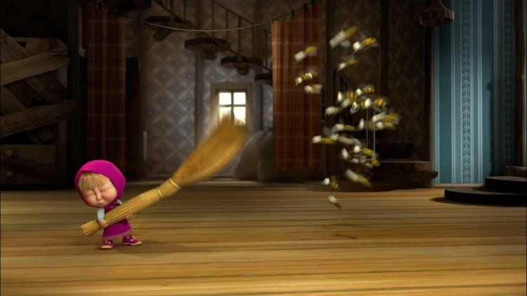 Маша и медведь пчелы с веником