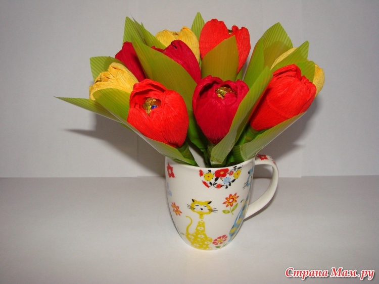 Тюльпаны из конфет в кружке