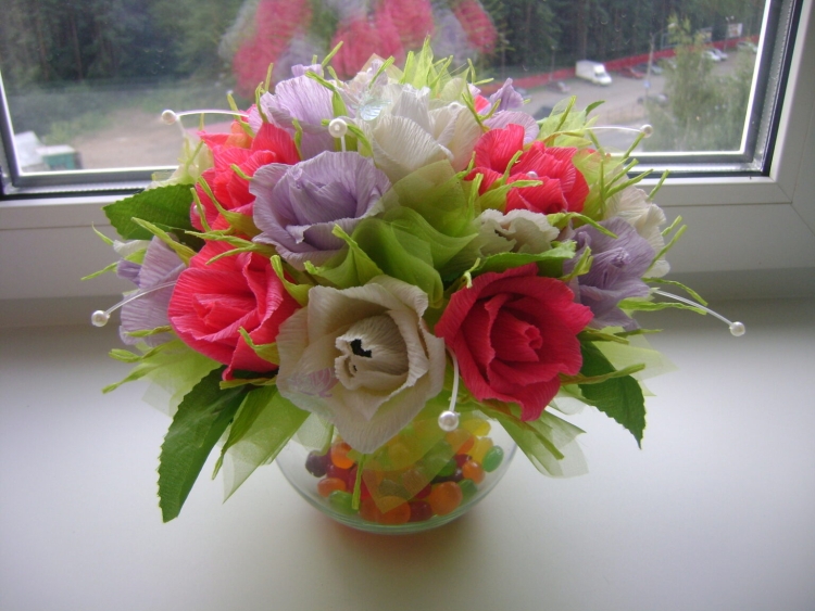 Конфетный букет в горшке