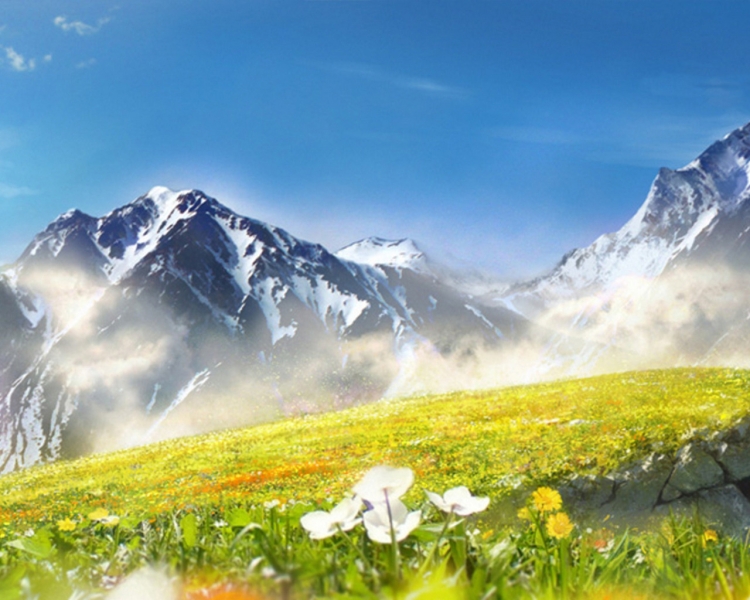 Открытка на фоне гор