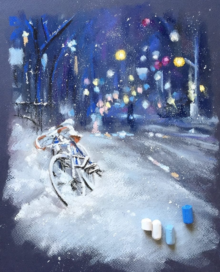Новогодний пейзаж пастелью